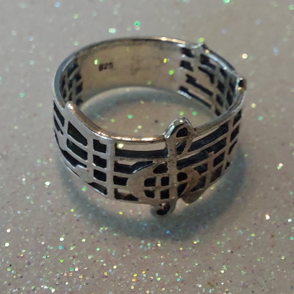 Sterling Silver 925 Musical Art Ring. Estate Ring.